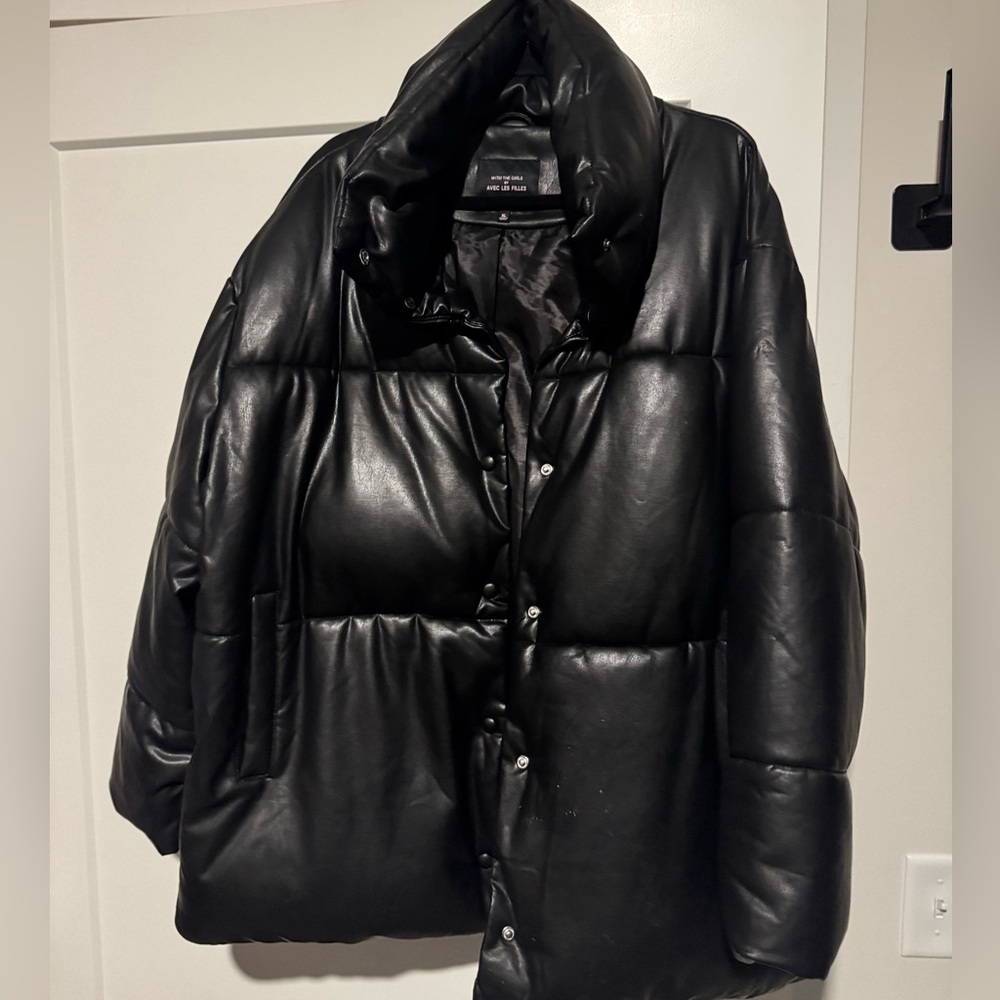 Avec Les Filles Faux Leather Black Puffer